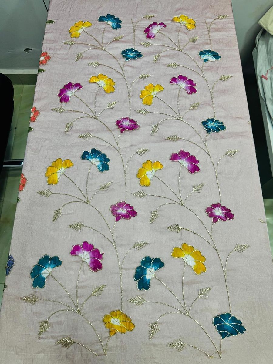 Peach florals on silk saree